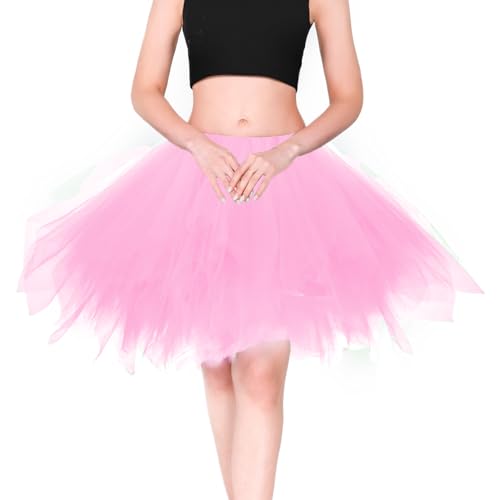 Homipooty Tüllrock Damen Rosa Tütü Erwachsene Kurzer Petticoat Unterrock Weihnachten Halloween Cosplay Tütü Rock 80er Jahre Kostüm Übergröße von Homipooty