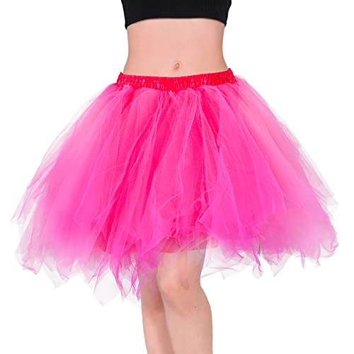 Homipooty Tüllrock Damen Rosa Tütü Petticoat Unterrock Pink Tutu Erwachsene Halloween Kostüm Weihnachten Cosplay Karneval 50er 80er Jahre Outfit von Homipooty