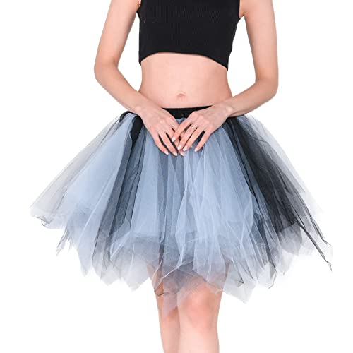 Homipooty Tüllrock Damen Schwarz Weiß Tütü Erwachsene Ballett Tutu Rock Tüllrock Kurz Petticoat Unterrock 80er 50er Jahre Outfit Halloween Kostüm Damen von Homipooty