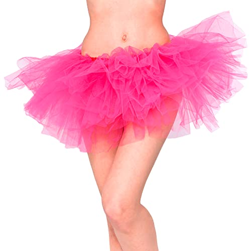 Homipooty Tutu Röcke für Frauen Erwachsene Ballett Tutu Elastic 6 Layered Tüll Röcke für Frauen UK Kurz Petticoat 50er 80er Jahre Fasching Halloween Kostüme, rose pink, 39W von Homipooty