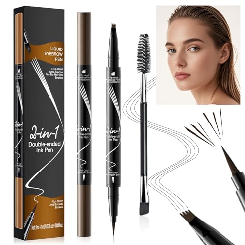 2-in-1 Augenbrauenstift Wasserfest – Dual-Ended Eyebrow Pencil mit 4-Zinken-Micro-Gabelspitzen-Applikator Pinselspitze Erzeugt Natürliche Augenbrauen – Wischfester Augenbrauenstift (Dunkelbraun) von Homirty