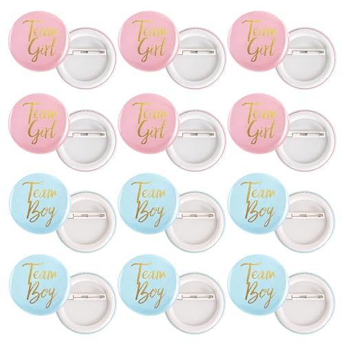 24 Stück Geschlecht Offenbar Button Team Boy und Team Girl Button Blau und Rosa Button Pin, Abzeichen Rund Pinback Knopf Pins, Gender Reveal Pins Baby Shower Buttons, für Baby Shower Party Dekoration von Homirty