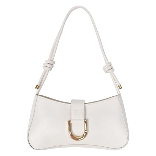 Homirty Handtasche Damen Klein, PU Leder Umhängetasche Y2K Schultertasche, Kleine Unterarmtasche Clutch mit Reißverschluss Verstellbarem Riemen, Crossbody Bag für Frauen Dating Party Einkaufe (Weiß) von Homirty