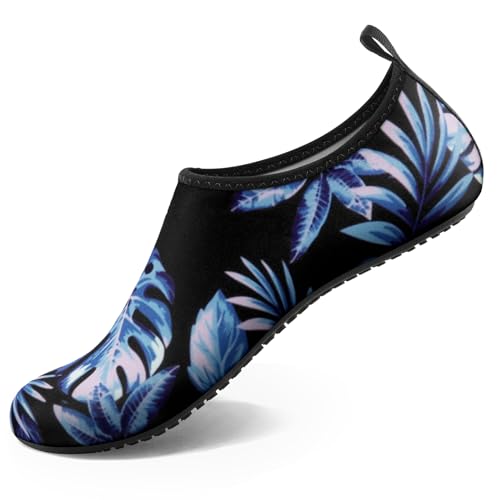 Homitem Wasserschuhe für Damen und Herren, Aqua-Socken, Schwimmen, Strand, Pool, Fluss, Slipper, Barfuß, schnelltrocknend, Urlaub, Kreuzfahrt, Zubehör für Yoga, Kajak, Sport, Blaues Blatt, 7-8 von Homitem