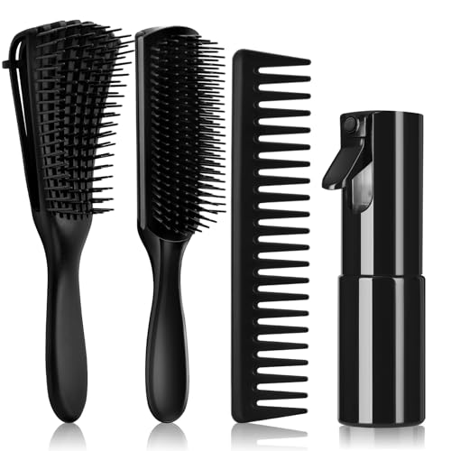 Hommtina 4-teiliges Entwirrungsbürsten-Set für Glanz und macht das Haar glatt, lockiges Haarbürste für Erwachsene und Kinder, nasses oder trockenes Haar (3 Stück, schwarz + schwarz) von Hommtina