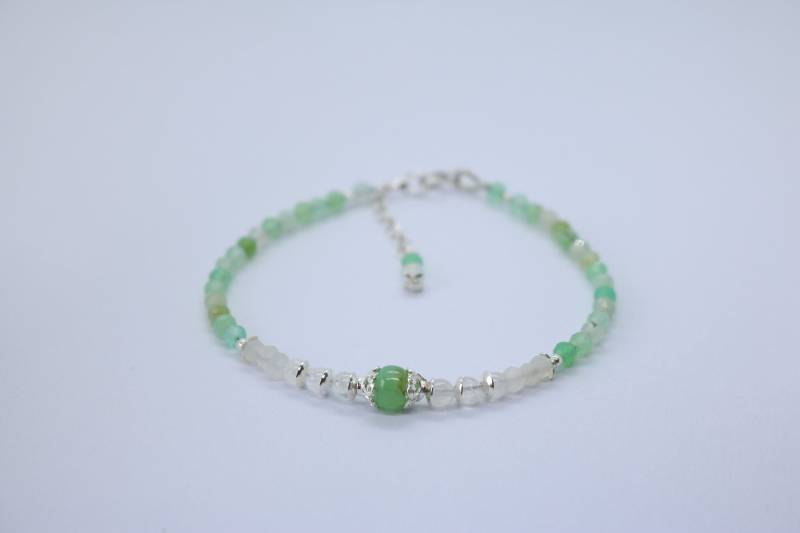 Natürlicher Chrysopras Und Mondstein Armband, Silber 925, Geschenk, Stapeln, Layering Geschenk Armband Natürlicher Chrysopras Und Mondstein Armband, Silber 925, Geschenk, Stapeln, Layering Geschenk Armband von HomoLudensBoutique
