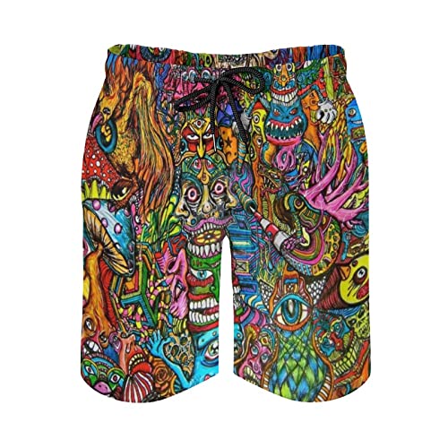 Homokoir Trippy Psychedelic Herren Badehose Strand-Boardshorts mit Netzfutter und Taschen, Farbe 1, XL von Homokoir