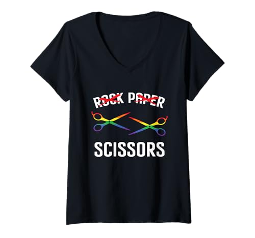 Damen Schere Stein Papier LGBTQ Männer Frauen Regenbogen T-Shirt mit V-Ausschnitt von Homosexualität LGBTQ & LGBT Schwul Lesbisch