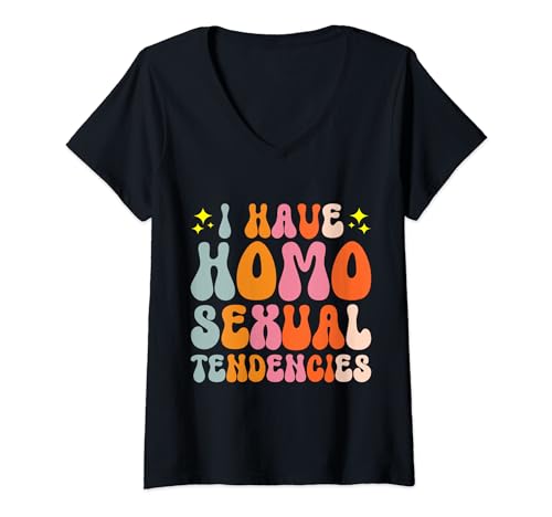 Damen I Have Homosexual Tendencies Herauskommen Selbstidentität T-Shirt mit V-Ausschnitt Damen I Have Homosexual Tendencies Herauskommen Selbstidentität T-Shirt mit V-Ausschnitt von Homosexuell LGBTQ Schwulenstolz