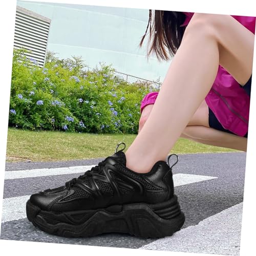 Homoyoyo 1 Paar Damen Chunky Sneakers mit Dicken Sohlen Rutschfest Strapazierfähigem PU Vielseitig für Verschiedene Outfits von Homoyoyo