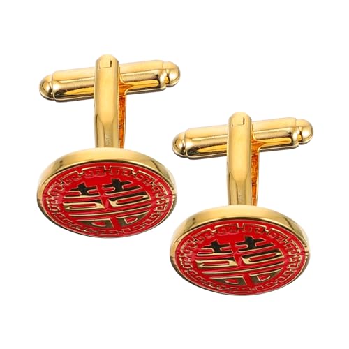 Homoyoyo 1 Paar Goldene Doppelte Manschettenknöpfe für Herren Chinesischer Hochzeitsaccessoire für Trauzeugen Krawattennadeln für Besondere Anlässe von Homoyoyo
