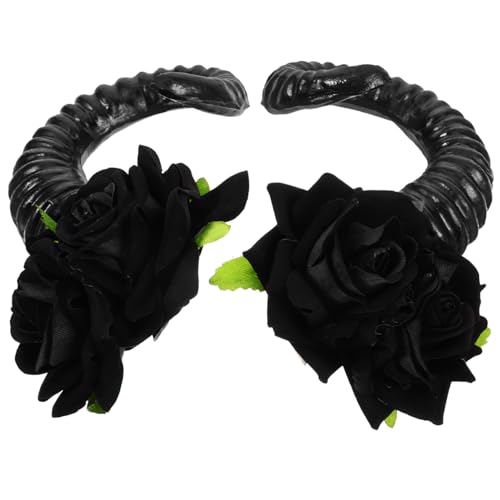 Homoyoyo 1 Paar Gothic Sheep Horn Kopfschmuck Cosplay -Haarclip Hörner Stirnband Hörner Cosplay Haarspangen aus Schafshorn Hornblumenclip Hörner Haarspange Cosplay -Hörner Plastik Schwarz von Homoyoyo