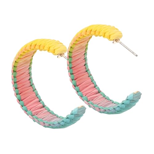 Homoyoyo Kreative Webohrringe Für Damen Handgefertigte Raffiaohrringe Geometrischer Hänger Bunt Modischer Schmuck Für Mädchen Und Frauen von Homoyoyo