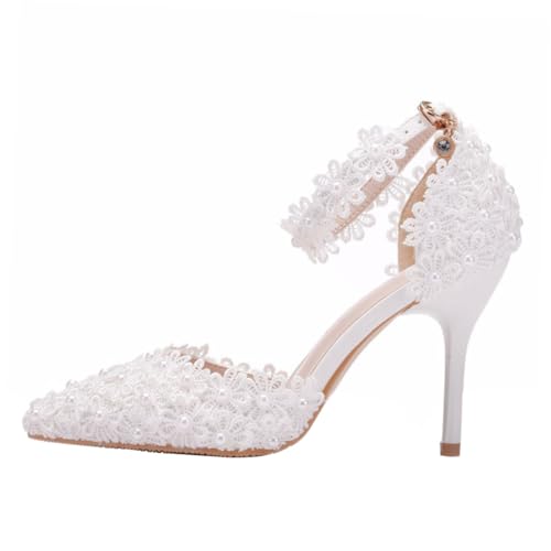 Homoyoyo 1 Paar Hochzeitsschuhe Damen mit Spitze Riemchen High Heels für Weiß Perfektes Schuhwerk für Festliche Anlässe zu Kleidern Hosen von Homoyoyo