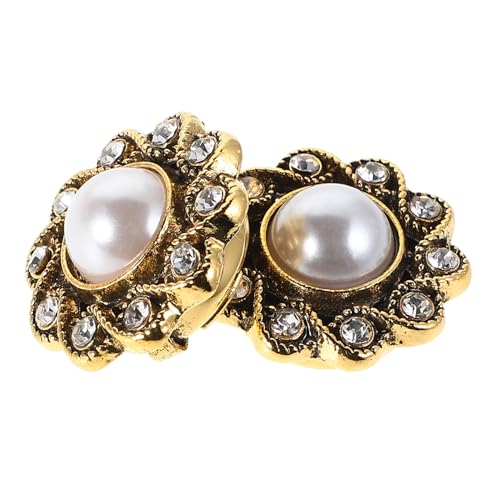 Homoyoyo 1 Paar Perlmuttknöpfe Blumen Nähknöpfe Französische Knöpfe Knopfabdeckung Manschettenknöpfe Knöpfe Für Kleidung Vintage Metallknöpfe Perlen Anstecknadel Damenanzugknöpfe Goldene von Homoyoyo