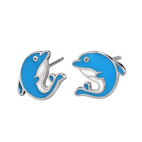 Homoyoyo 1 Paar Sterling Silber Delphinohrringe Delphin-Ohrringe Kristallohrringe Blau von Homoyoyo