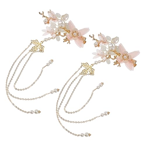 Homoyoyo 1 Paar Vintage Chinesischer Perlen Tassel Haarclip aus Seidenblüten Brautschmuck für Hochzeit Fotografie Festlichkeiten und Mehr Eleganter Haarschmuck mit Einzigartigem Design von Homoyoyo