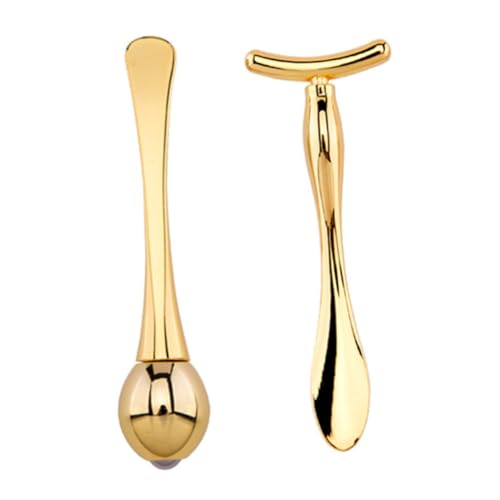 Homoyoyo 1 Satz Augenmassage Sticks Set T Form Hautpflege Werkzeuge für Teiliges Set mit Zinklegierungs Roller und Augencreme Löffel Durchblutung und Reduzierung von Augenringen von Homoyoyo