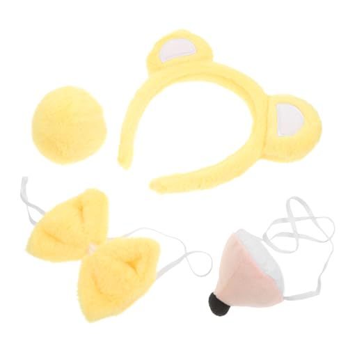 Homoyoyo 1 Satz Bärenball-Set Mundstück Plüschbärenschwanz Ohr Kleidung Nase Preisträger Wolf tier ohren haarreif fasching zubehör Cosplay Bärenkostüm Cosplay Tierohr Stirnband Stoff Yellow von Homoyoyo