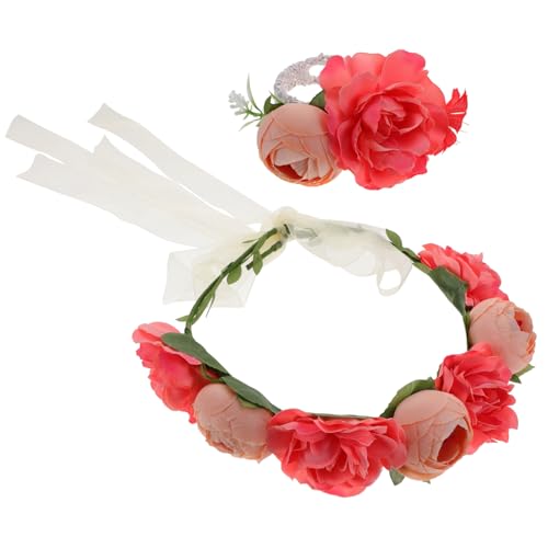Homoyoyo 1 Satz Blumenkranz Set für Braut Brautjungfern Haarband Handgelenk Corsage für Hochzeiten Feste Fotoshootings für Damen Mädchen von Homoyoyo