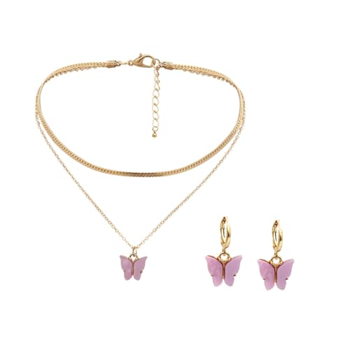 Homoyoyo 1 Satz Butterfly Halskette Ohrring -set Schmetterlingsohrringe Modeschmuck Frauen-schmetterlings-halskette Schmetterlinge Schmuck Schmetterlinge Halskette Modeohrringe Rosa Acryl von Homoyoyo