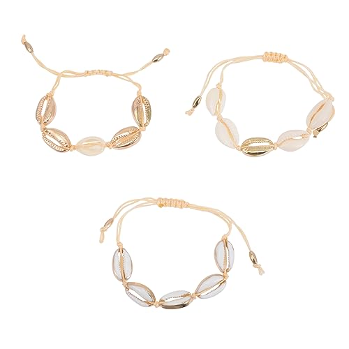 Homoyoyo 1 Satz Gewebtes Armband Hülse Schale Fußkettchen Strand Häkeln Kaurischnecke Verstellbares Muschelarmband Muschel-Charm-Armband Legierung 3 Stück von Homoyoyo