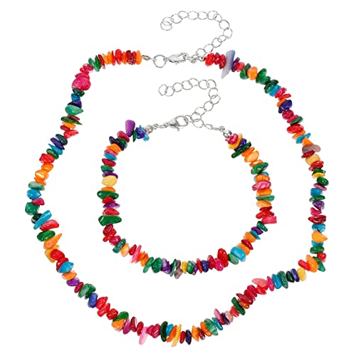 Homoyoyo Damen Schmuck Halskette Armband Aus Naturstein Zarte Strandaccessoires Hautfreundlich Und Langlebig Für Partys Und Sommer 2 Stück Mit Bunten Muscheln von Homoyoyo