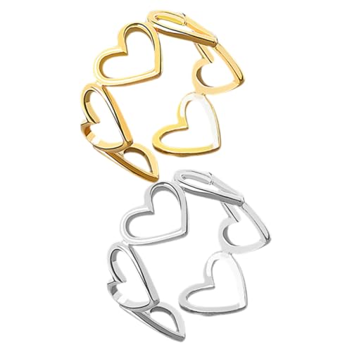 Homoyoyo 1 Satz Offene Herzringe Für Damen Verstellbare Finger Ringe Modischer Schmuck Für Frauen Zu Weihnachten Geburtstagen Hochzeiten 2 Stück von Homoyoyo