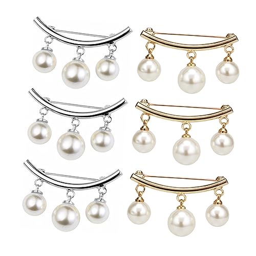 Homoyoyo 6stücke Perlenbrosche Aus Metall Shirt Halstuch Pullover Schalhalter-verschluss Seidenschal-befestigungsclip Perle Brust Pin Kragen Straffen Pin von Homoyoyo