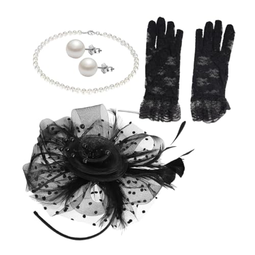 Homoyoyo 1 Satz Prom Haarzubehör elegant retro styles zinkleimverband swor beishandschuh veil Tea-Party-Hüte Handschuhe Fascinator-Hut Fascinators für Frauen Teeparty künstliche feder Black von Homoyoyo