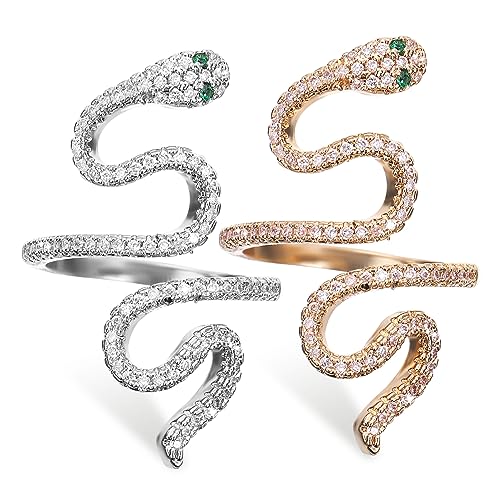 Homoyoyo Schlangenringe 2 Stück Unisex Handgefertigte Ringe mit Glitzersteinen Vintage Design für Frauen und Männer für Verschiedene Anlässe von Homoyoyo