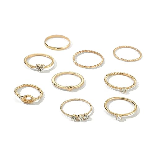 Homoyoyo Perlen Strass Ring Damen Gewellt Fingerringe Schmuck Für Frauen Mädchen Kreisform Goldfarben Legierung Strass Kunstperlen von Homoyoyo