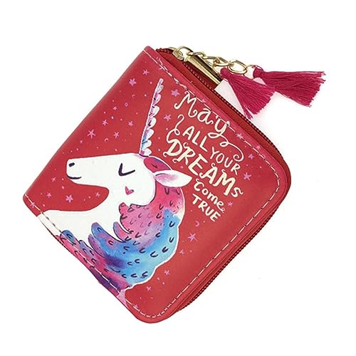Homoyoyo 1 Stück Einhorn Geldbörse Mädchen lustig Kind Student Karikatur Teenager Party Kurze Geldbörse Reißverschluss Brieftasche PU-Geldbörse mit Reißverschluss Cartoon-Geldbörse rot von Homoyoyo