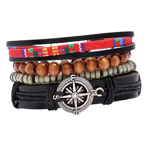 Homoyoyo 1 Stück Einstellbares Lederarmband für Herren Handgefertigt Mehrlagig mit Holzperlen Cooles Design für Partys Reisen Perfektes für Freunde Familie von Homoyoyo