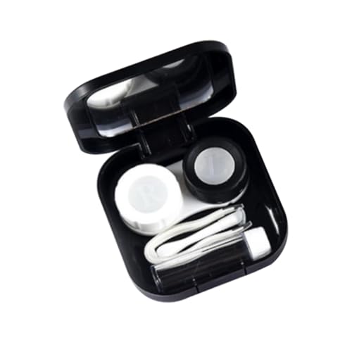 Homoyoyo 1 Stück Kontaktlinsenbehälter Schwarz Tragbares Mini Reiseetui mit Spiegel und Pflegeflasche für Weiche Linsen Langlebiges Kunststoffmaterial Praktischer Organizer für Unterwegs von Homoyoyo