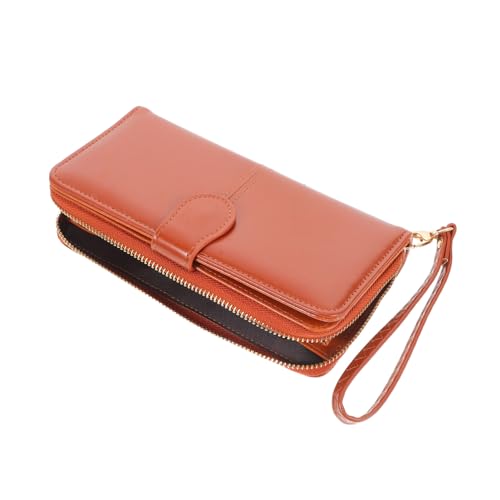 Homoyoyo 1 Stück Lange Damenbörse Ölwachsleder mit Reißverschluss Druckknopf Stilvolles Portemonnaie für Karten Bargeld Münzen für Besondere Anlässe von Homoyoyo