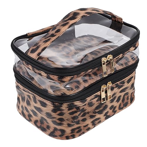 Homoyoyo 1 Stück Reise Kosmetiktasche mit Großer Kapazität Transparente PVC Doppel Schicht Aufbewahrung für Make Up und Toilettenartikel für Damen und Herren Leopardmuster von Homoyoyo