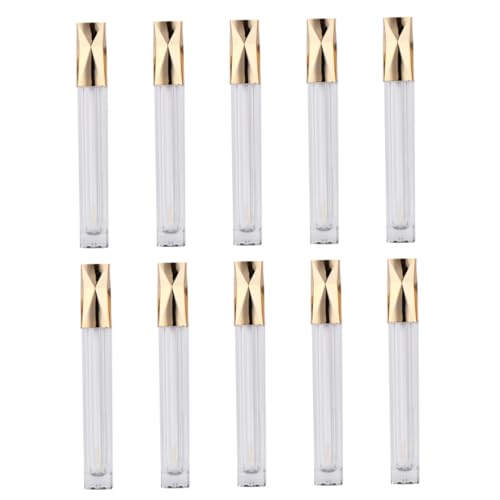 Homoyoyo 10 Stück Leere Lippenpflegestift Behälter Nachfüllbare Lipgloss Tuben Transparent Goldfarbene Kappen für Damen Make up Reise Kosmetik Zubehör von Homoyoyo