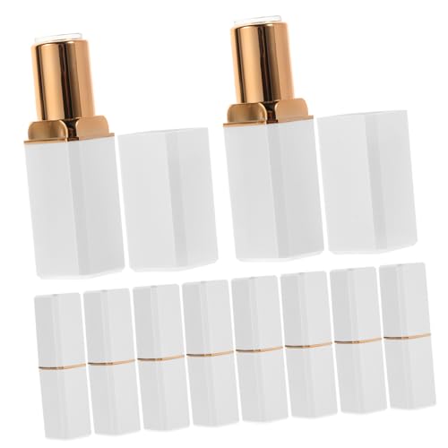 Homoyoyo 10 Stück Lippenpflegestifte Leer Perlmuttweiß Quadratisch mit Goldfarbenem Ring Aluminium Optik Leichte DIY Lippenbalsam Behälter Handlich für Frauen Kosmetik Zubehör von Homoyoyo