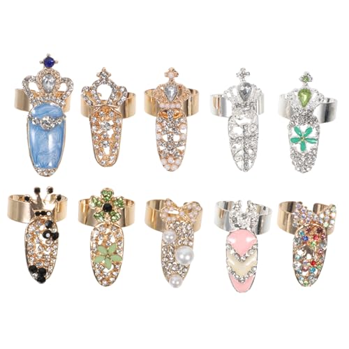 Homoyoyo 10 Stück Teiliges Fingernagelringe mit Strass für Damen Knöchel Ringe aus Langlebigem Legierungsmaterial Stilvolle Nagelring Dekoration für Kreative Looks und Vielseitige Outfits von Homoyoyo