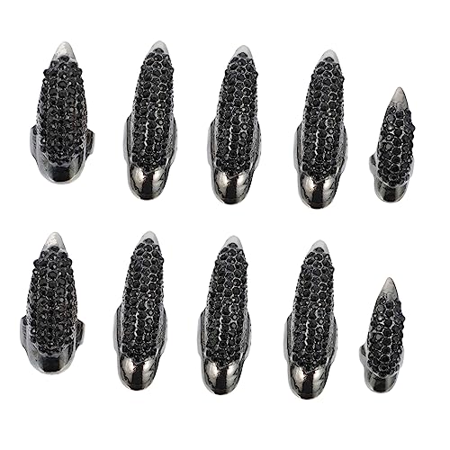 Homoyoyo 10 Stück Halloween Fingernagel Klauen Ringe mit Strass für Damen Gothic Nagelkunst Zubehör für Kostüm und Cosplay von Homoyoyo
