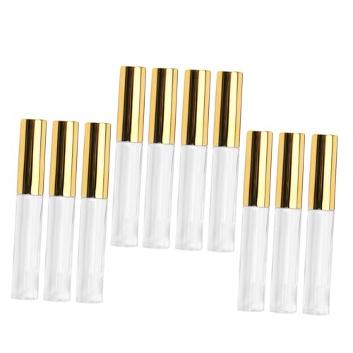 Homoyoyo 10 Stück Teiliges Leere Lipgloss Tuben mit Goldenem Deckel Transparente Lippenbehälter aus Langsam Kunststoff Runde Kosmetische Lipgloss Röhren für Damen für Lippenöl und Lipglaze von Homoyoyo