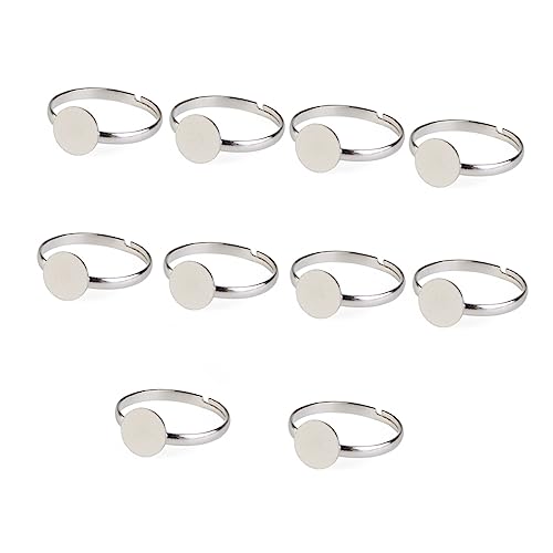 Homoyoyo 10 Stück Verstellbarer Ring Silberdraht Anhänger Ring Rohling Größenmesser Plat Ringfassung Rohlinge Lünetten Ringherstellung Bandbasen Hoops Kit Stapelkettenring Basis von Homoyoyo
