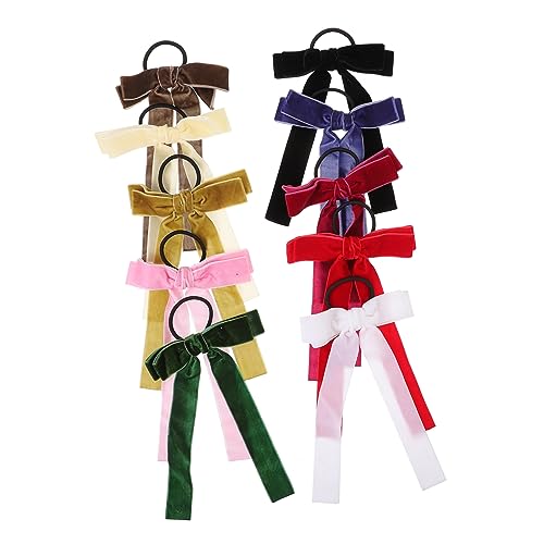 Homoyoyo 10 Teiliges Elastische Haargummis mit Langem Schleifen Design Weiche Ponytail Halter für Mädchen Dekorative Haarschleifen Farben Praktische und Haarschmuck Accessoires von Homoyoyo