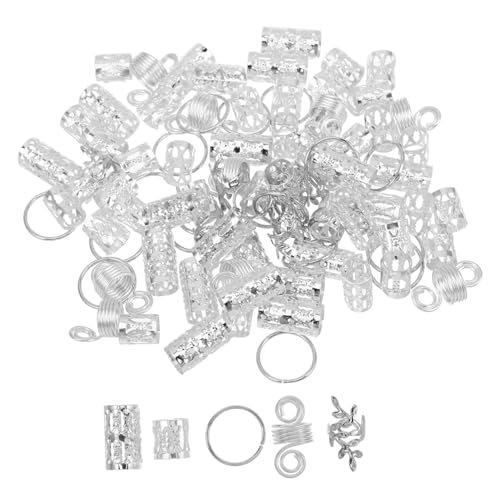 Homoyoyo 100 Stück Silberne Haarringe Set Metallische Haarschmuck Ringe für Zöpfe Dreadlocks und Hochzeiten Einfaches Styling Zubehör für und Mädchen für Partys und Cosplay von Homoyoyo