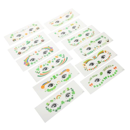 Homoyoyo 12 Blatt Gesicht Make Up Aufkleber Patrick's Day Temporäre Tattoos Kleeblatt Gesichtsaufkleber für Partys Irisches Festival und Feierlichkeiten von Homoyoyo