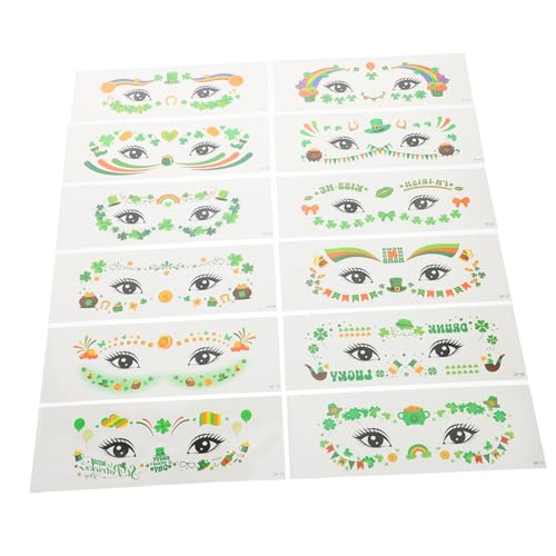 Homoyoyo 12 Blatt Teiliges St Patrick's Day Gesichtstattoos Shamrock Temporäre Kleeblatt Aufkleber für Irische Festtage Parade Party Dekorationen Einfach Anzubringen Hautfreundlich von Homoyoyo