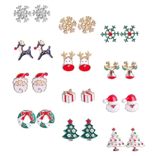 Homoyoyo 12 Paare Teiliges Weihnachts Ohrring Set Damen Ohrstecker mit Funkelnden Schneeflocken und Bunte Festliche Ohrschmuck für Urlaub und Alltag Modisch und Vielfältig von Homoyoyo