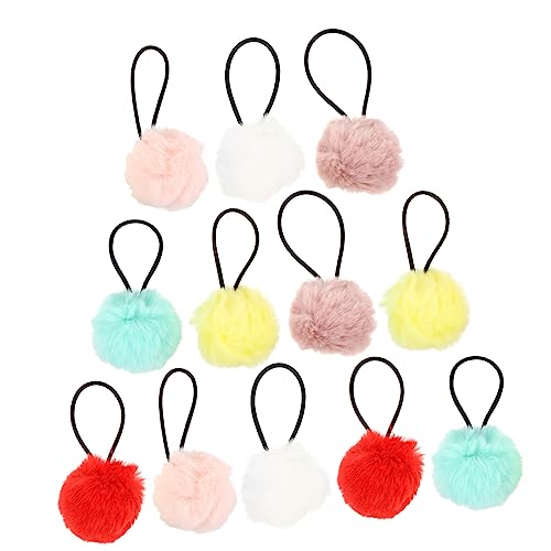 Homoyoyo 12 Stück Teiliges Flauschige Pompon Haargummis Elastische Haarbänder Farben Weiche Ponytail Halter Komfortable Haarschmuck Accessoires für Damen und Mädchen von Homoyoyo
