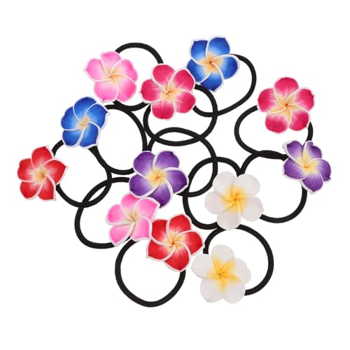 Homoyoyo 12 Stück Teiliges Plumeria Haargummi aus Keramik Farbenfrohe Frangipani Blütenform Haarschmuck Weiches Schwarzes Gummiband Geeignet für Mädchen und Frauen als Stilvolle von Homoyoyo